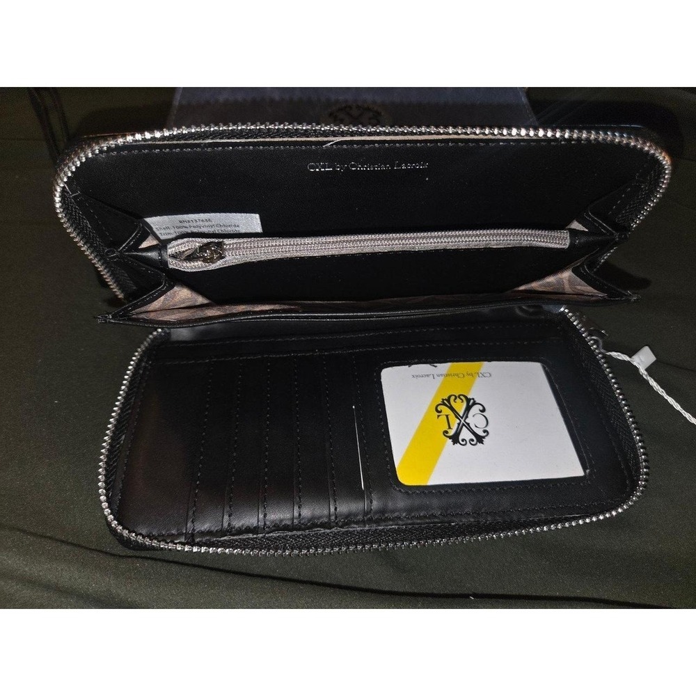 Christian Lacroix Croc Embossed Zip Around Wallet Wristlets Black & Burgundy Set - Picture 4 of 5